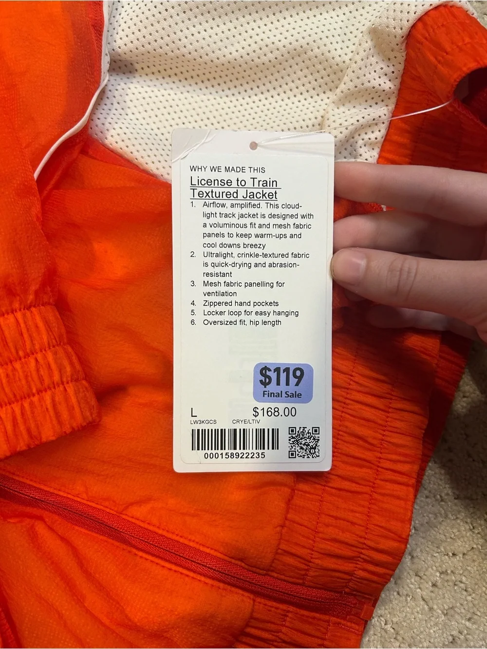 NWT Women’s Lululemon License to Train Textured Jacket size L in cherry ember